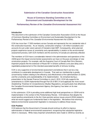 Submission of the Canadian Construction Association  House of Commons Standing Committee on the