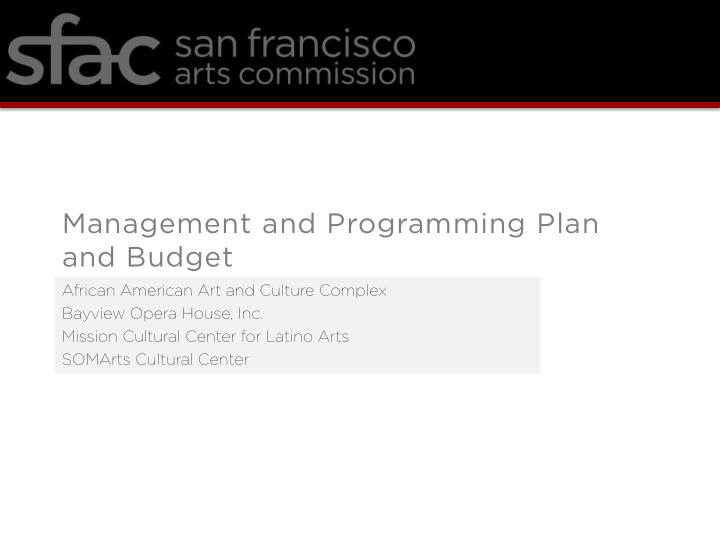 management and programming plan and budget