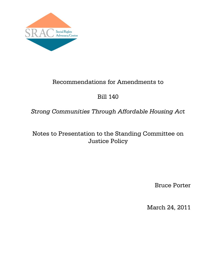 recommendations for amendments to bill 140 strong