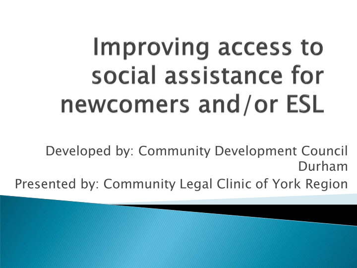presented by community legal clinic of york region