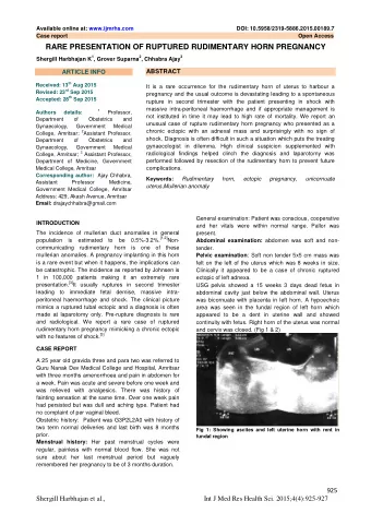 RARE PRESENTATION OF RUPTURED RUDIMENTARY HORN PREGNANCY Shergill Harbhajan K 1 , Grover Suparna 2