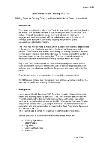 Appendix B  Leeds Mental Health Teaching NHS Trust  Briefing Paper for Scrutiny Board (Health and