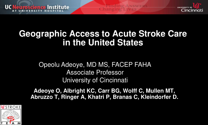 geographic access to acute stroke care in the united