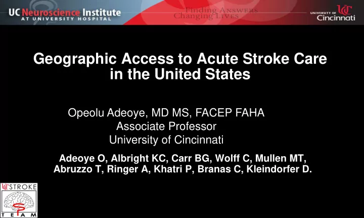 geographic access to acute stroke care in the united