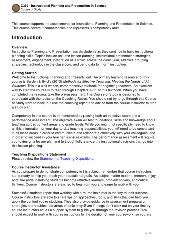 Introduction  Overview  Instructional Planning and Presentation assists students as they continue