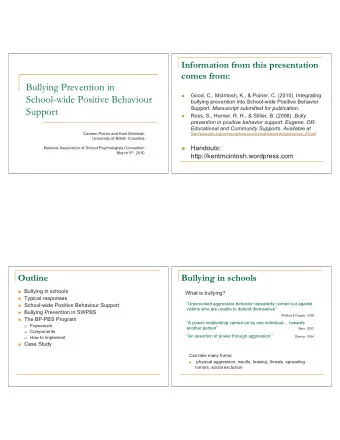 Bullying Prevention in  Good, C., McIntosh, K., &amp; Poirier, C. (2010). Integrating