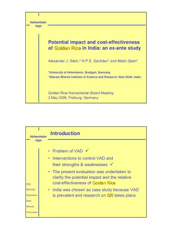 Introduction  Hohenheim  logo  Problem of VAD !   Interventions to control VAD and their