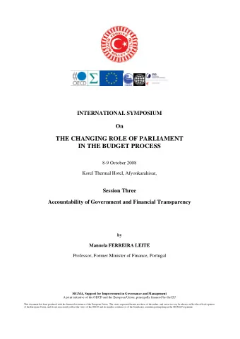 THE CHANGING ROLE OF PARLIAMENT  IN THE BUDGET PROCESS 8-9 October 2008  Korel Thermal Hotel,