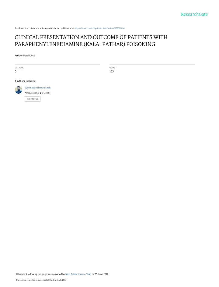 clinical presentation and outcome of patients with