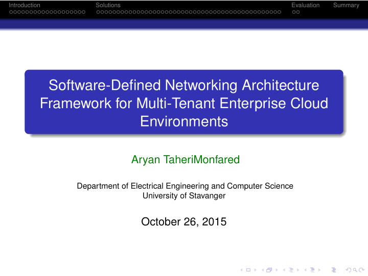 software defined networking architecture framework for