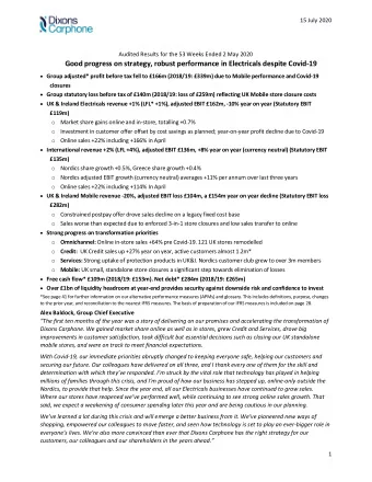 Good progress on strategy, robust performance in Electricals despite Covid-19  Group adjusted*