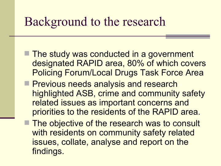 background to the research
