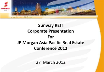 Corporate Presentation  For  JP Morgan Asia Pacific Real Estate  Conference 2012  27  March 2012  0