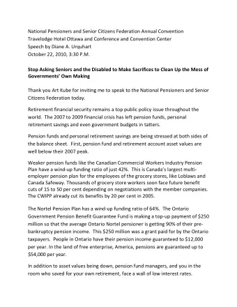 National Pensioners and Senior Citizens Federation Annual Convention Travelodge Hotel Ottawa and