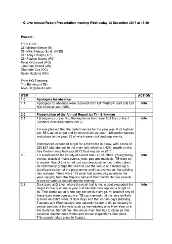 G Live Annual Report Presentation meeting Wednesday 13 December 2017 at 16:00  Present;  From GBC: