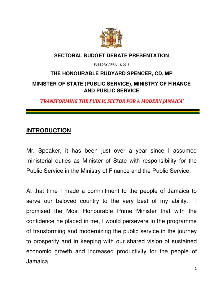 introduction mr speaker it has been just over a year