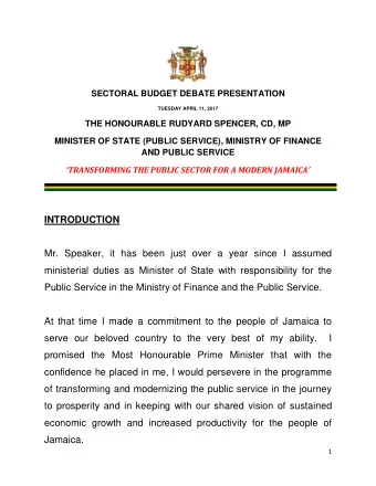 INTRODUCTION  Mr. Speaker, it has been just over a year since I assumed  ministerial duties as