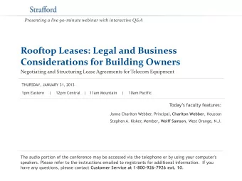 Rooftop Leases: Legal and Business  Considerations for Building Owners  Negotiating and Structuring