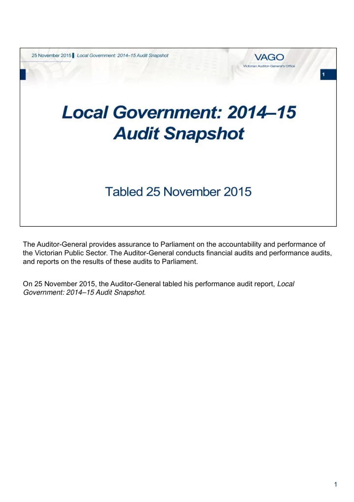 the auditor general provides assurance to parliament on
