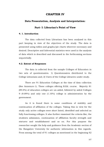 CHAPTER IV  Data Presentation, Analysis and Interpretation:  Part-  4. 1. Introduction  The data
