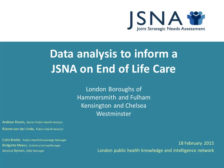 data analysis to inform a jsna on end of life care
