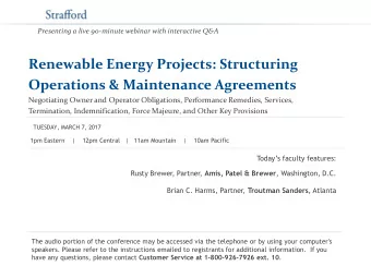 Renewable Energy Projects: Structuring  Operations &amp; Maintenance Agreements  Negotiating Owner