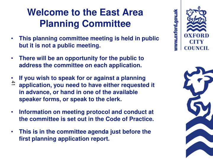 welcome to the east area planning committee