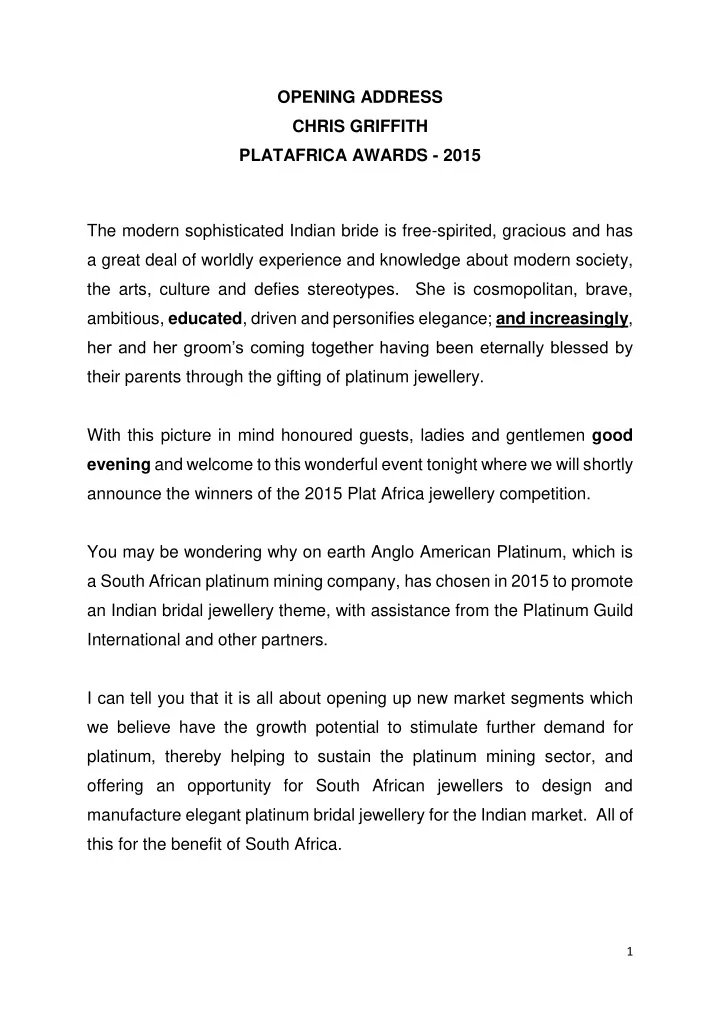 opening address chris griffith platafrica awards 2015