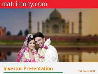 Investor Presentation  February 2018  Disclaimer  This presentation may contain statements which