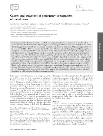 IJC  International Journal of Cancer  Causes and outcomes of emergency presentation  of rectal