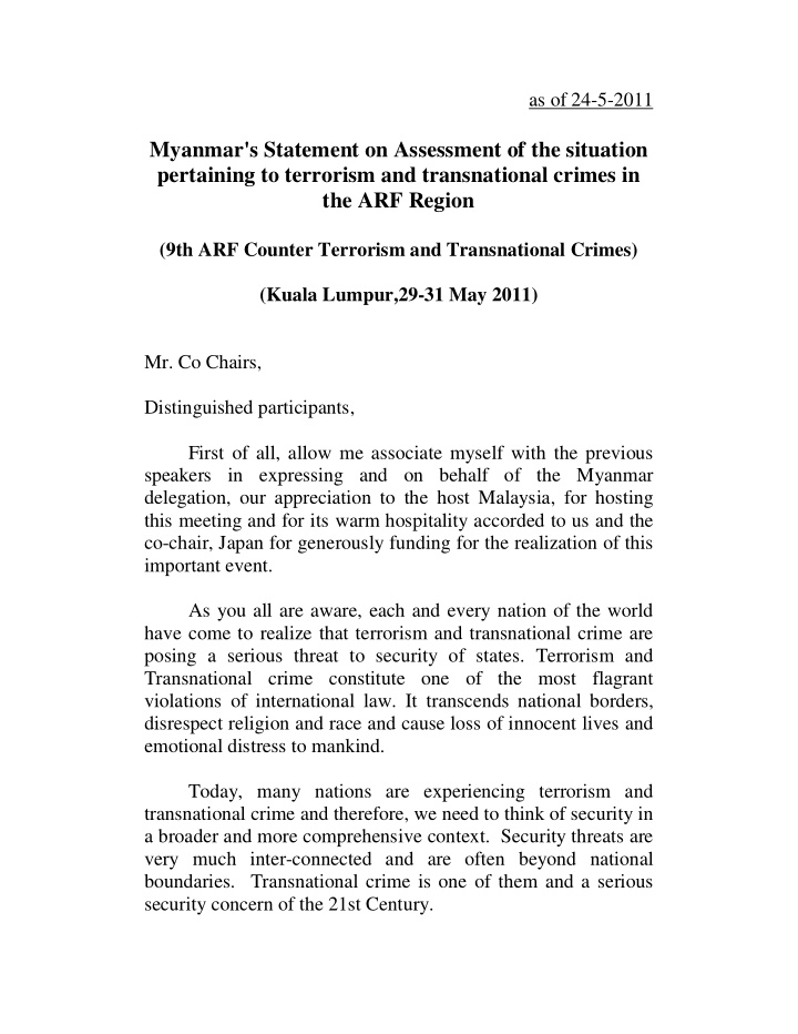 myanmar s statement on assessment of the situation