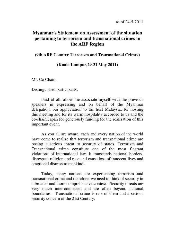 myanmar s statement on assessment of the situation