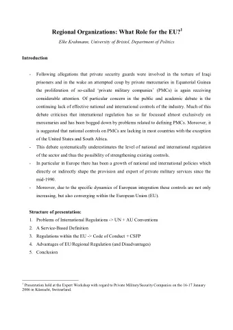 Regional Organizations: What Role for the EU? 1  Elke Krahmann, University of Bristol, Department