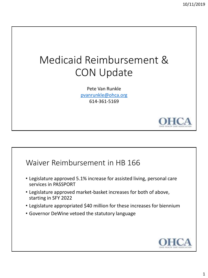 medicaid reimbursement con update