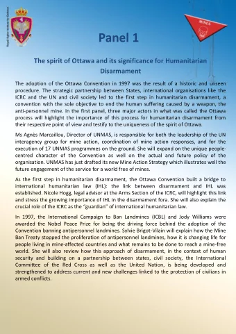 Panel 1  The spirit of Ottawa and its significance for Humanitarian  Disarmament  The adoption of
