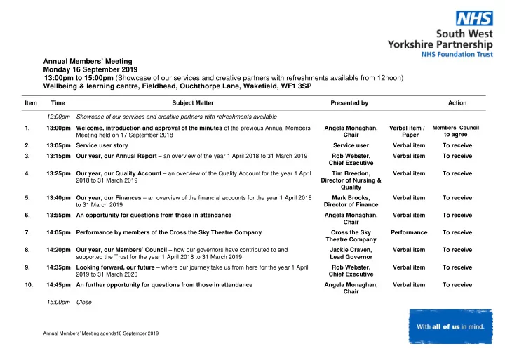 annual members meeting monday 16 september 2019 13 00pm