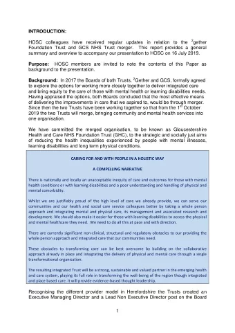 INTRODUCTION: HOSC colleagues have received regular updates in relation to the 2 gether  Foundation