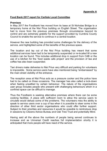 Appendix A  Food Bank 2017 report for Carlisle Local Committee  Premises  In May 2017 the Foodbank