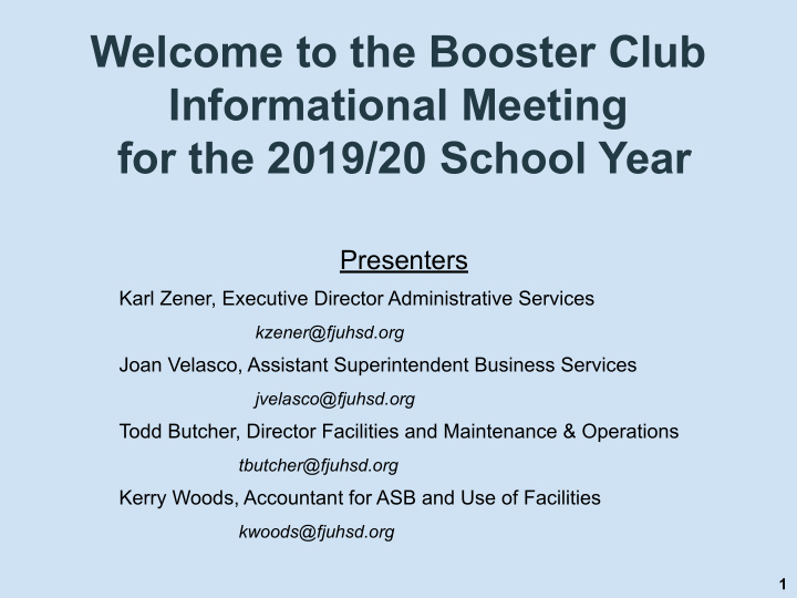 welcome to the booster club informational meeting for the