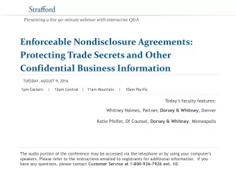 Enforceable Nondisclosure Agreements:  Protecting Trade Secrets and Other Confidential Business