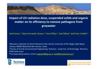 Impact of UV radiation dose, suspended solids and organic matter on its efficiency to remove