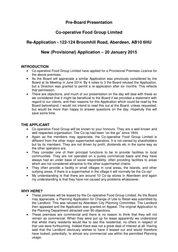 pre board presentation co operative food group limited re