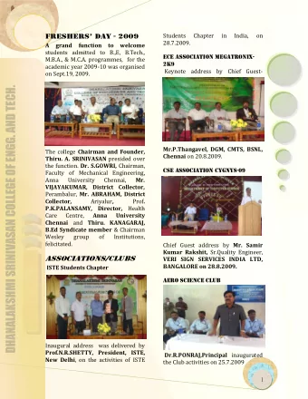 DHANALAKSHMI SRINIVASAN COLLEGE OF ENGG. AND TECH.  Mr.P.Thangavel, DGM, CMTS, BSNL, The college