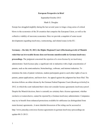 European Perspective in Brief  September/October 2013  Mark G. Douglas  Europe has struggled