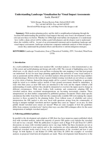 Understanding Landscape Visualisation for Visual Impact Assessments Lock, David.J. 1 1 LDA Design,