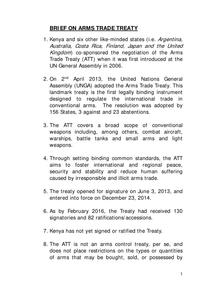 bri ef on arms trade treaty