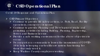 CSD Oper  ational P  lan  Co vid -19 Re spo nse  a nd  Ope ra tio ns Pla n  CSD Prima ry Ob je c