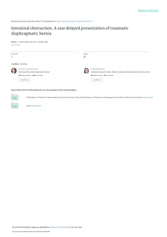 Intestinal obstruction. A rare delayed presentation of traumatic  diaphragmatic hernia Article in