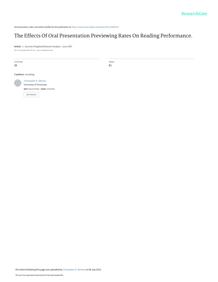 the effects of oral presentation previewing rates on