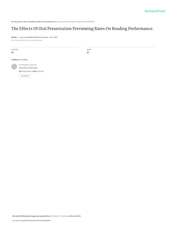 the effects of oral presentation previewing rates on